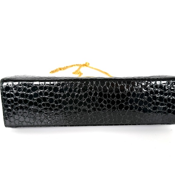 Vintage Salvatore Ferragamo Dark Green Croc Embossed Crossbody Clutch Chain Bag - Picture 7 of 15